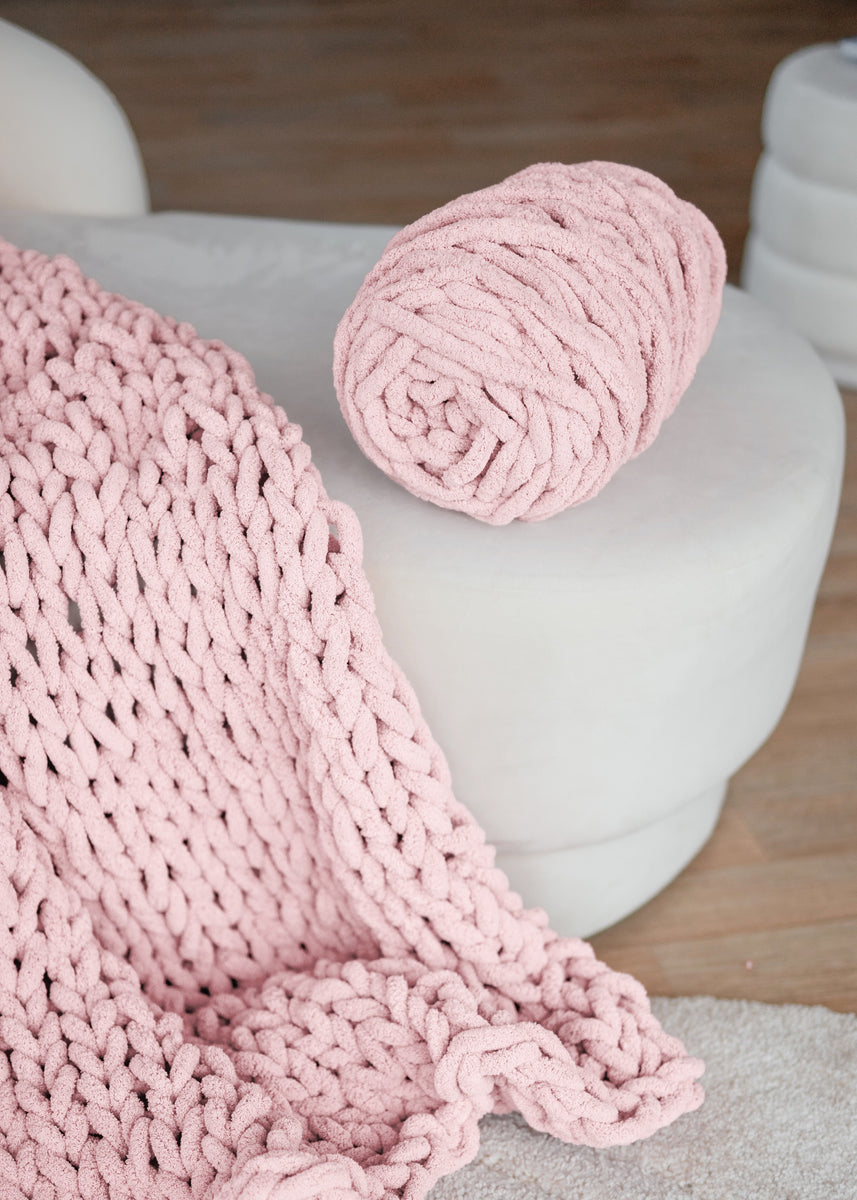 Chenille Blanket Blush Pink Cable Knit Throw Pale Pink Horseshoe