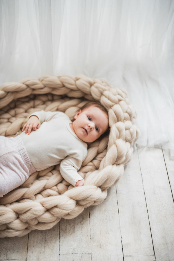 Merino Wool Baby Nest Chunky Knit Baby Nest Beige