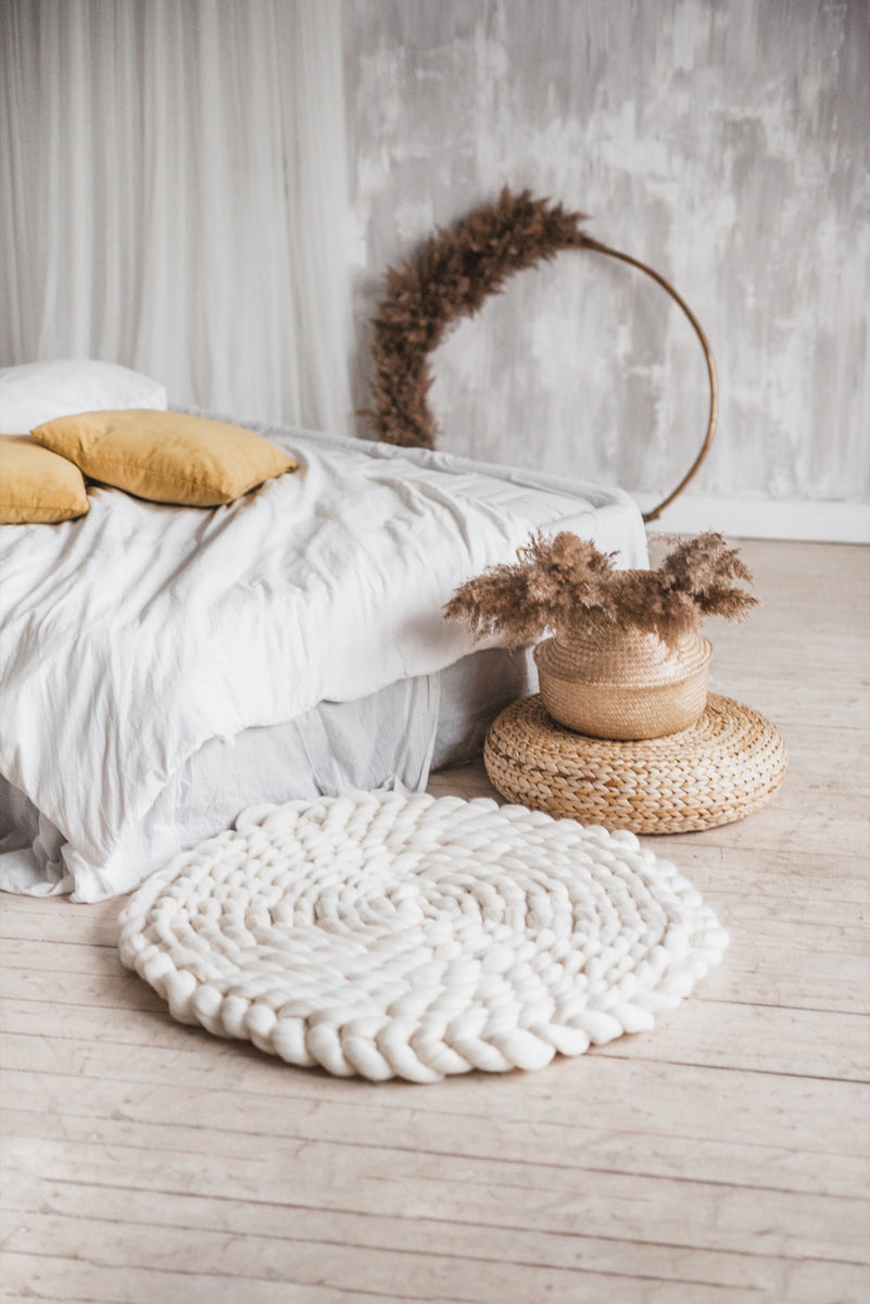 Chunky Knit Round Rug from Premium Quality Merino Wool Wool Art