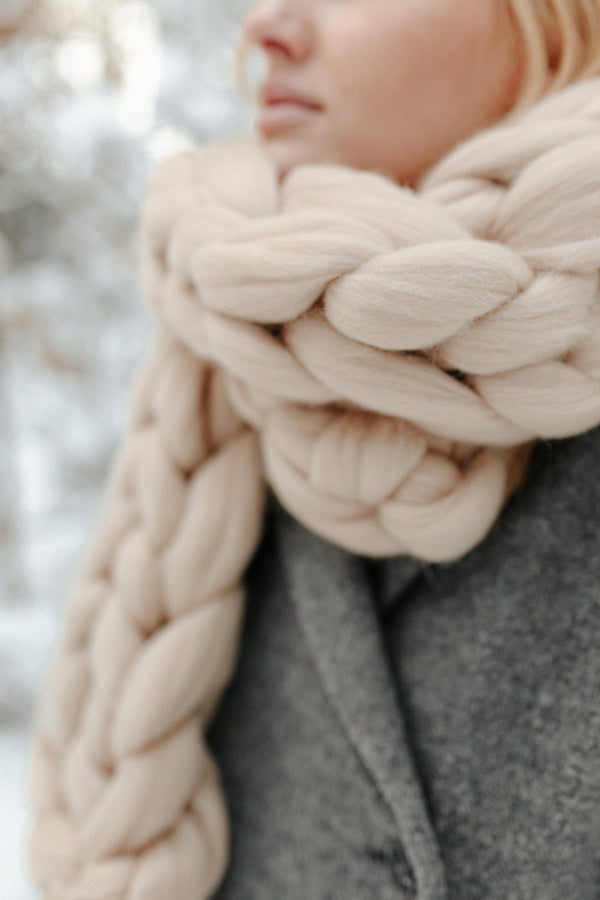 Wool Scarf Chunky Knit Scarf Oversized Scarf Winter Beige 572