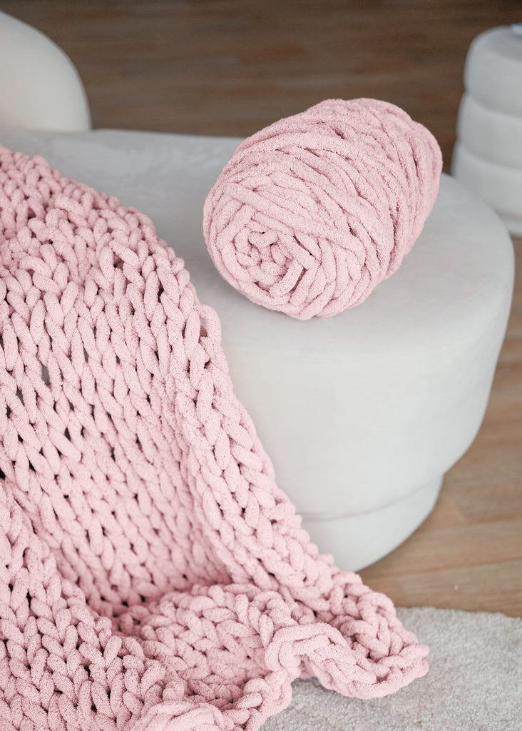 Chenille Yarn Dusky Pink Chunky Knit Throw Chunky Chenille Blanket