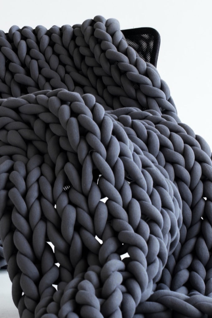 Cotton Chunky Knit Blanket Chunky Knit Blanket Braided Blanket Tube Yarn Blanket Graphite Grey 232