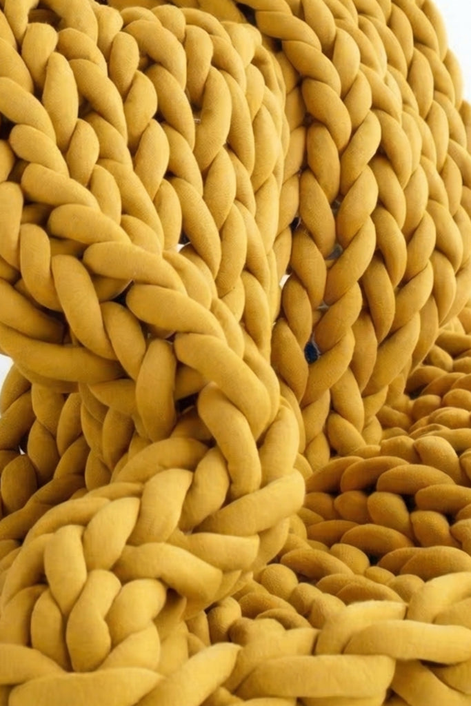 Chunky Knit Tube Yarn Blanket Mustard Yellow 26