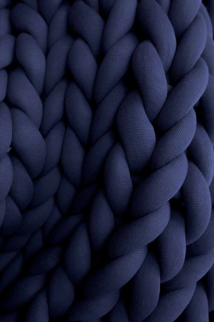 Cotton Chunky Knit Blanket Chunky Knit Blanket Braided Blanket Tube Yarn Blanket Navy Blue 232