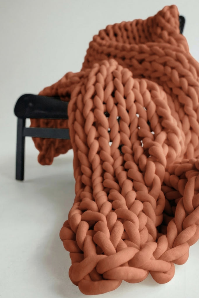 Cotton Chunky Knit Tube Yarn Blanket Burnt Orange 100