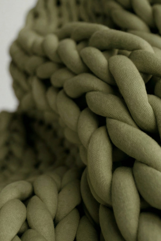 Cotton Chunky Knit Tube Yarn Blanket Olive Green 12