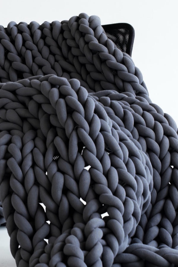 Cotton Chunky Knit Blanket Chunky Knit Blanket Braided Blanket Tube Yarn Blanket Graphite Grey 232