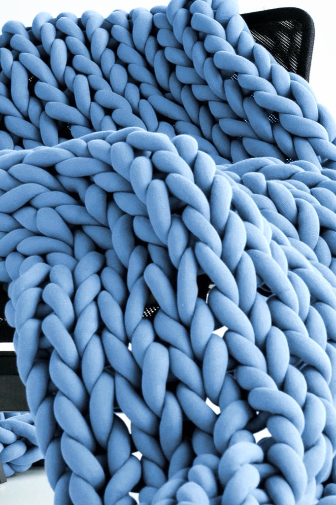 Cotton Chunky Knit Blanket Chunky Knit Blanket Braided Blanket Tube Yarn Blanket Sky Blue 232 Vertical