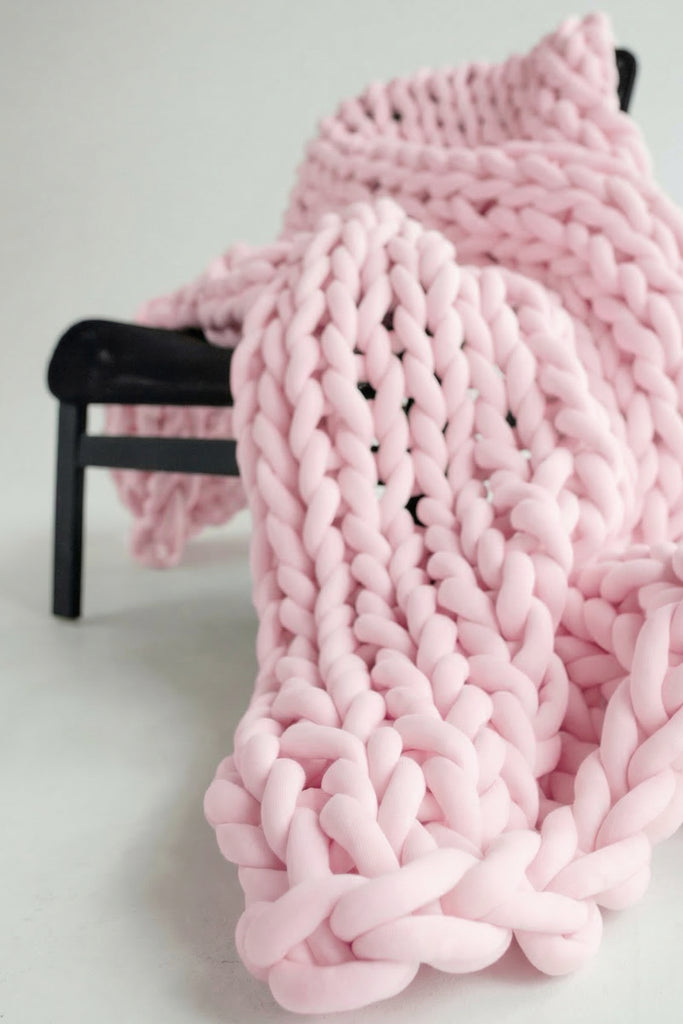 Cotton Chunky Knit Tube Yarn Blanket Baby Pink 37