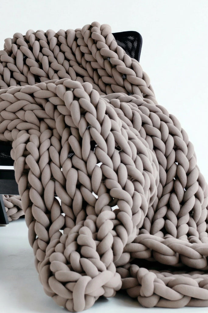 Cotton Chunky Knit Tube Yarn Blanket Linen Beige 116