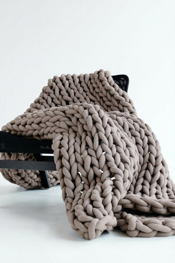 Cotton Chunky Knit Tube Yarn Blanket Linen Beige 115
