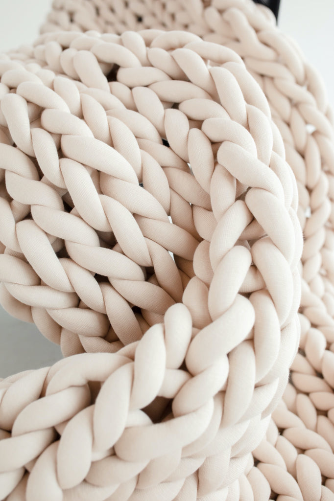 Chunky Knit Blanket Braided Blanket Arm Knit Blanket Tube Yarn Blanket Beige 219