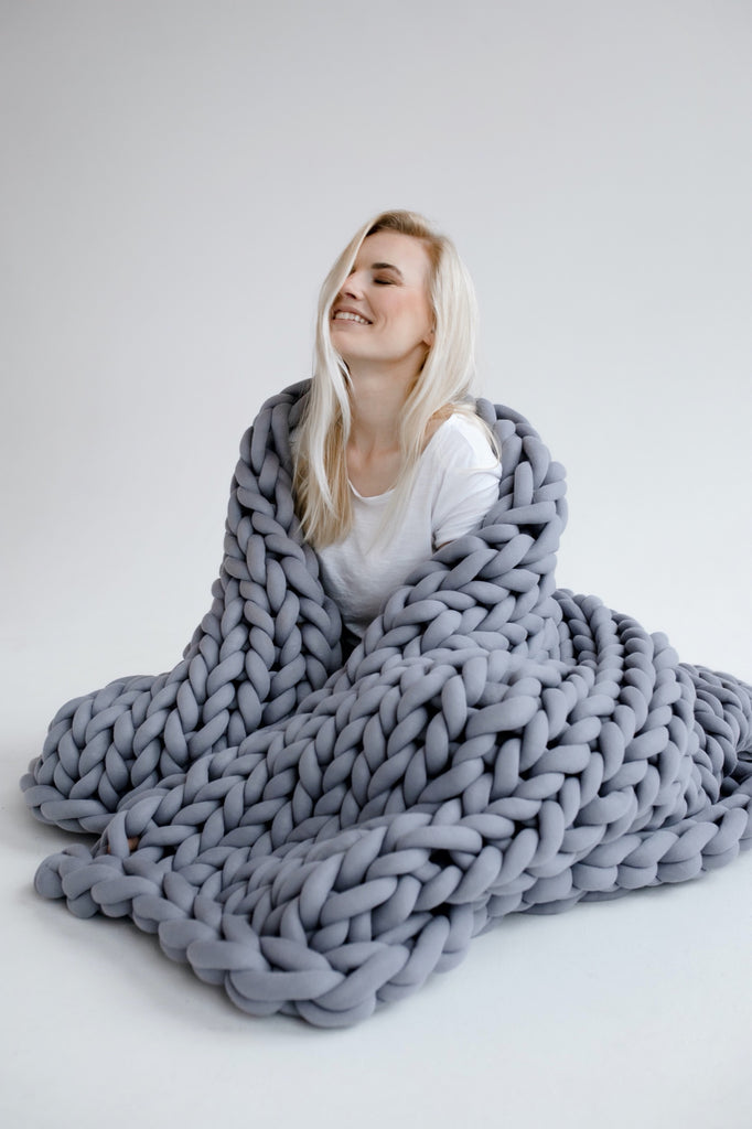 Knitted Blanket Cotton Chunky Knit Blanket Tube Yarn Blanket Grey 243