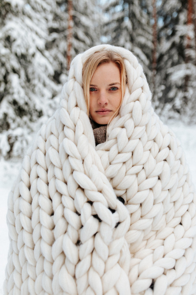 Arm Knitted Chunky Blanket Merino Blanket Winter 100x150 White 687