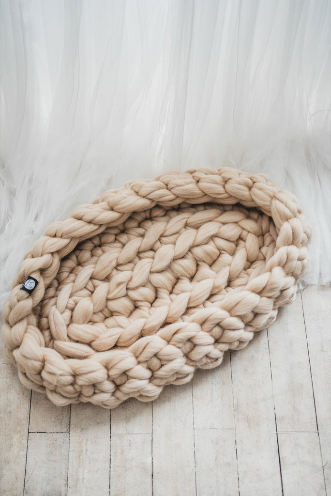 Baby Photoshoot Prop Chunky Knit Baby Nest Beige