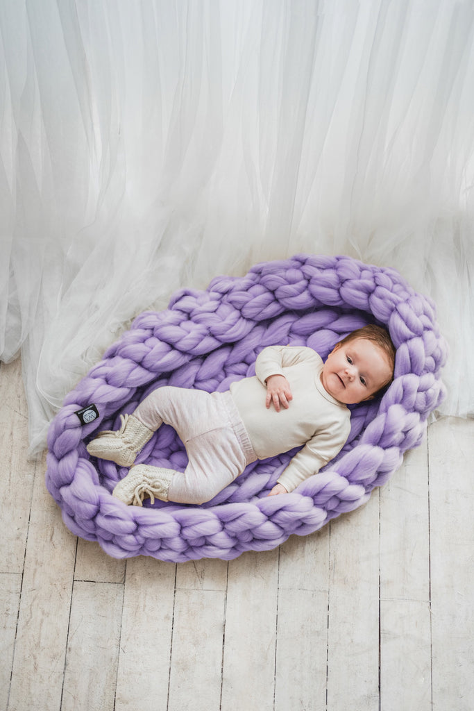 Chunky Knit Baby Nest Cozy Baby Photoshoot Prop Baby Nest Lavender