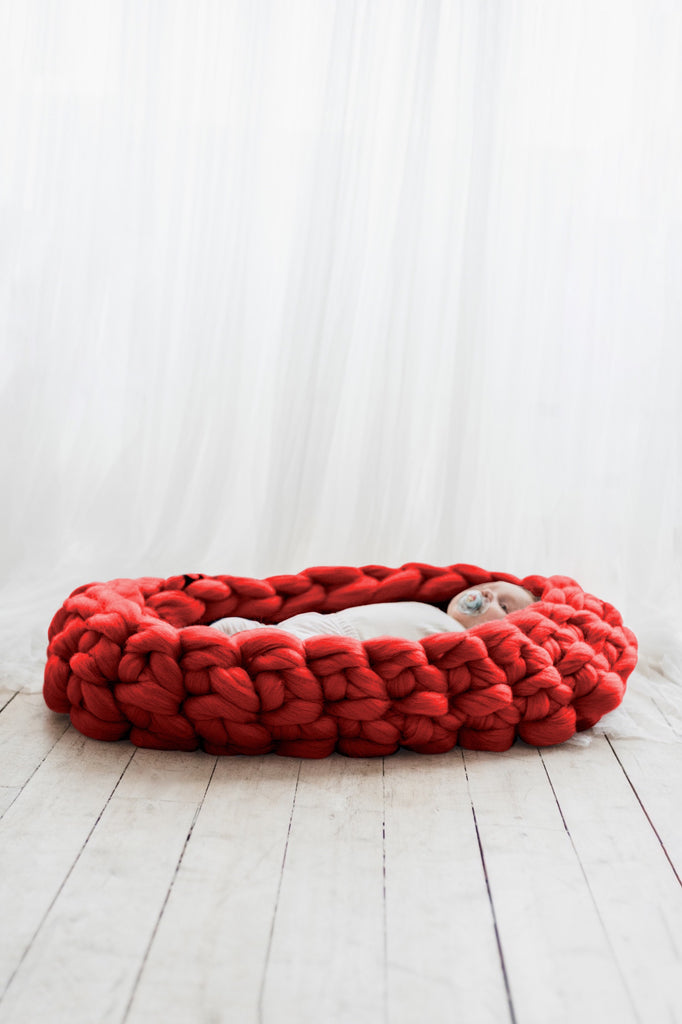 Chunky Knit Baby Nest Cozy Baby Photoshoot Prop Baby Nest Red