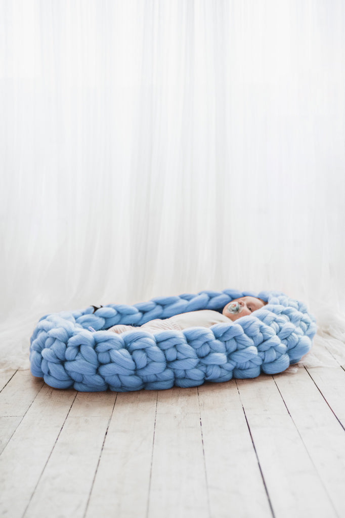 Chunky Knit Baby Nest Cozy Baby Photoshoot Prop Baby Nest Sky Blue