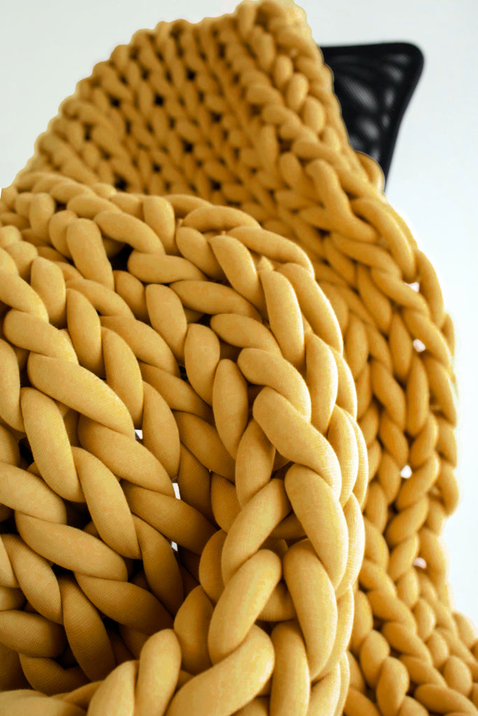 Chunky Knit Blanket Braided Blanket Arm Knit Blanket Tube Yarn Blanket Mustard Yellow 218