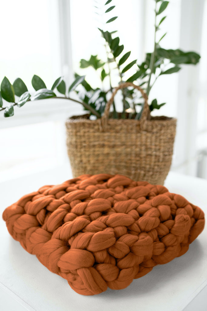 Chunky Knit Cushion Pillow Throw Pillow Seed Stitch Ginger Orange