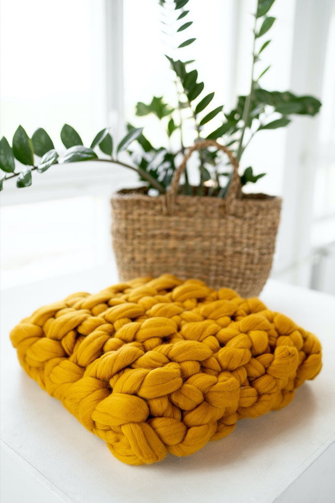 Chunky Knit Cushion Pillow Throw Pillow Seed Stitch Mustard Yellow