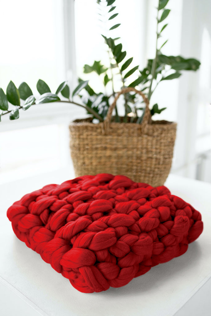 Chunky Knit Cushion Pillow Throw Pillow Seed Stitch Red