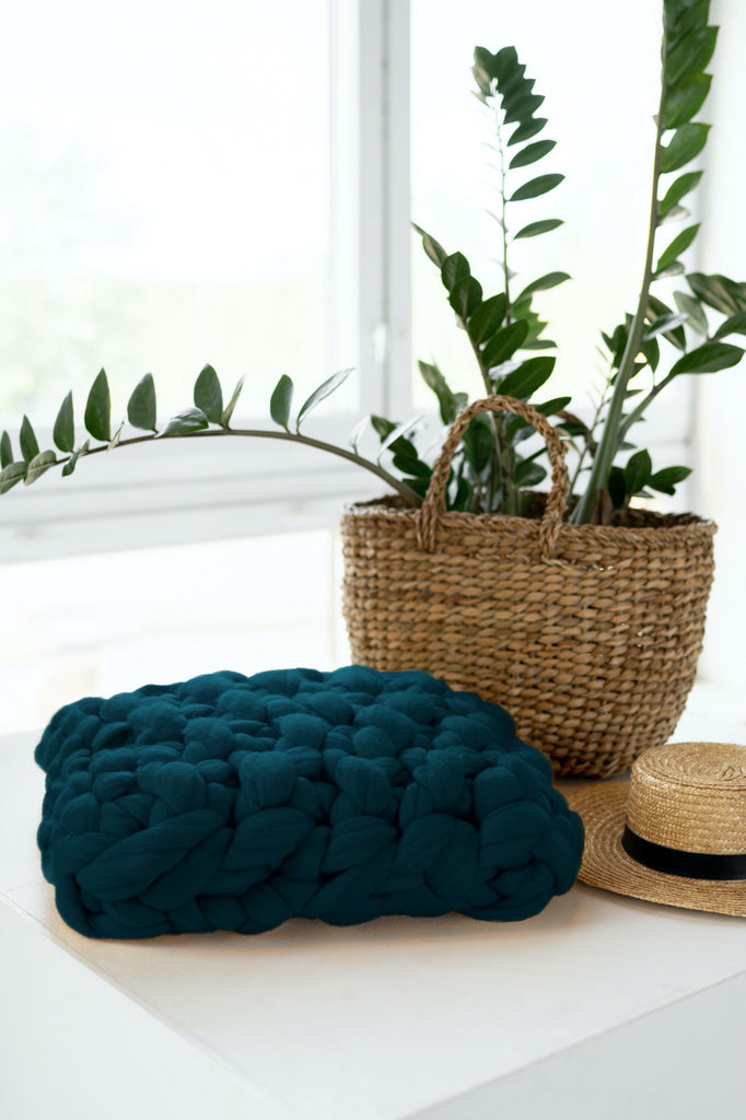 Chunky Knit Cushion Pillow Throw Pillow Seed Stitch Teal