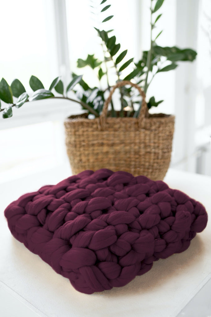 Chunky Knit Cushion Pillow Throw Pillow Seed Stitch Wine Red
