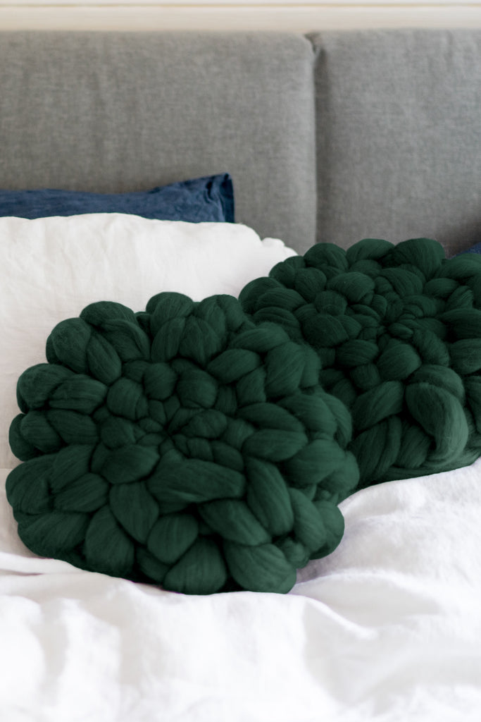 Chunky Knit Cushions Bed Throw Pillows Round Throw Pillow Forest Green 11