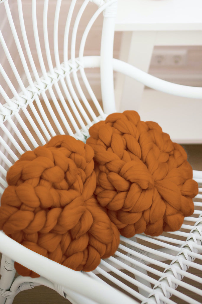 Chunky Knit Cushions Bed Throw Pillows Round Throw Pillow Ginger Orange 11