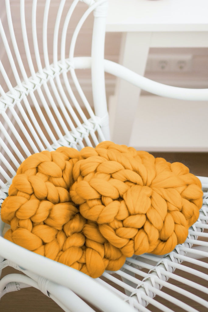 Chunky Knit Cushions Sofa Decor Throw Pillows Round Throw Pillow Mustard Yellow 11