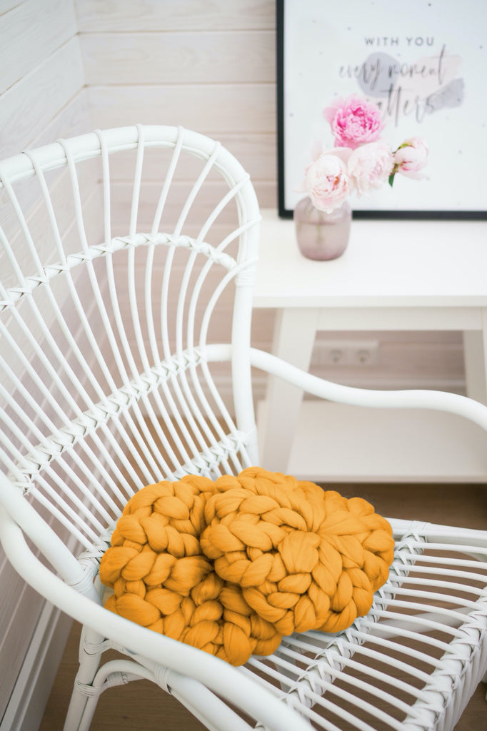 Chunky Knit Cushions Sofa Decor Throw Pillows Round Throw Pillow Mustard Yellow