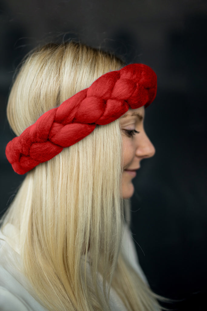 Chunky Knit Festival Headband Boho Small Headband Red