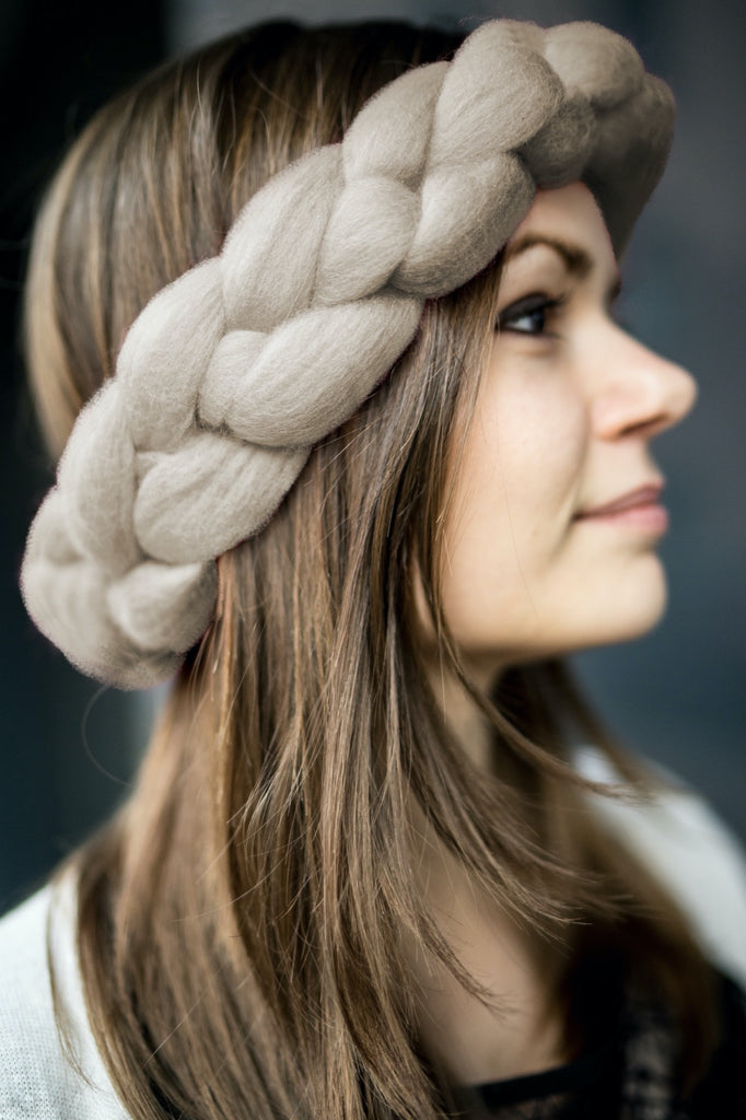 Chunky Knit Headband Ear Warmer Boho Headband Small Headband Beige