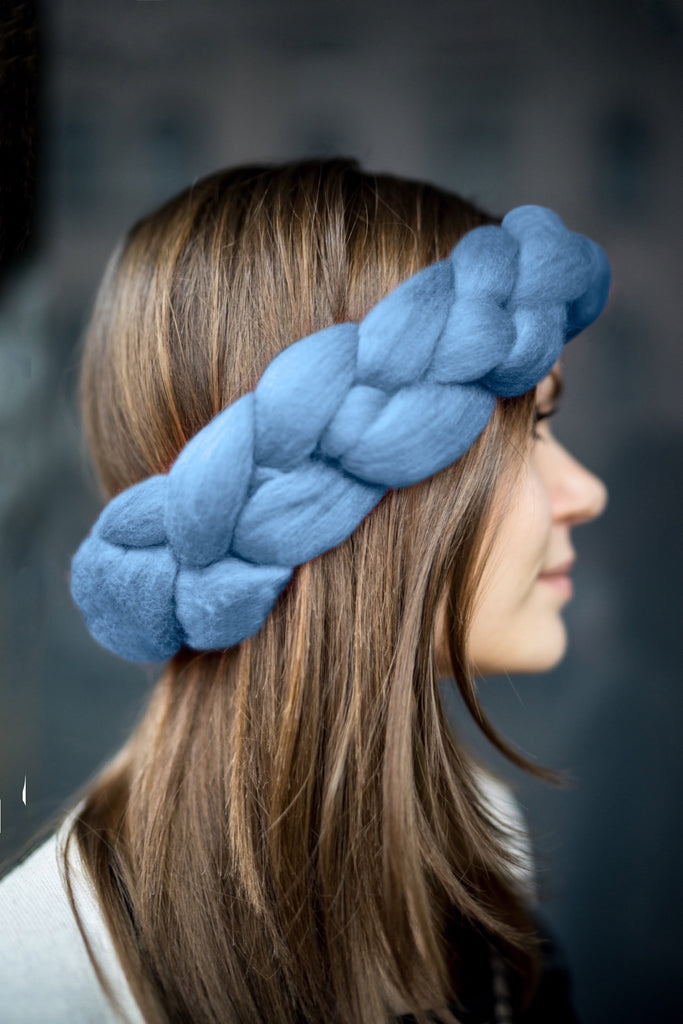 Chunky Knit Hippie Headband Small Headband Sky Blue