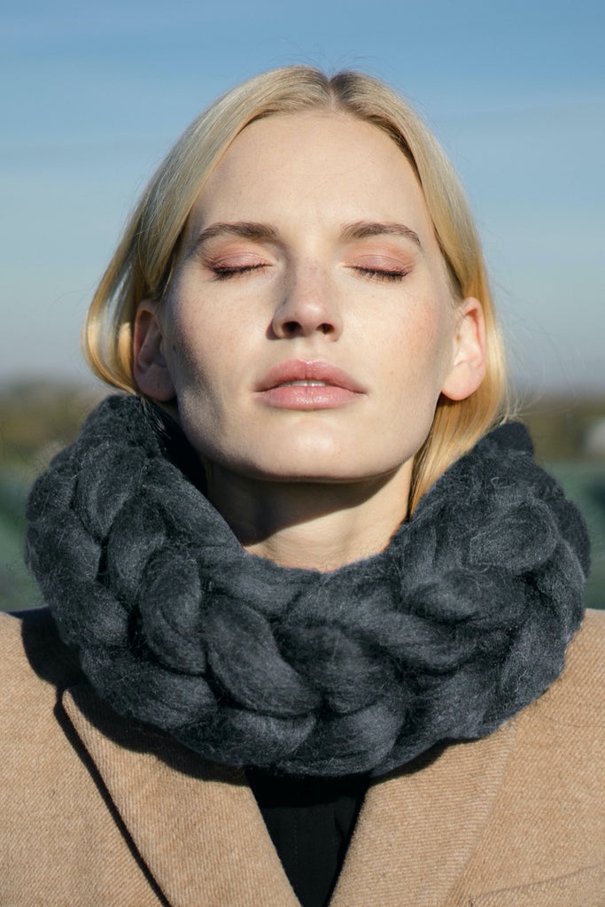 Chunky Knit Infinity Scarf Graphite Grey Vertical