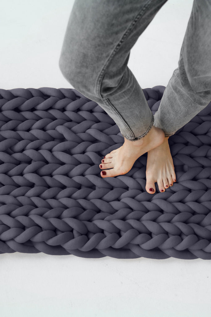 Chunky Knit Rug Braided Rug Knitted Rug Tube Yarn Rug Graphite Grey 3271