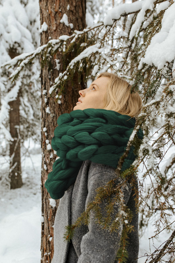 Chunky Knit Scarf Knitted Scarf Warm Scarf Winter Scarf Oversized Scarf Winter Forest Green 730