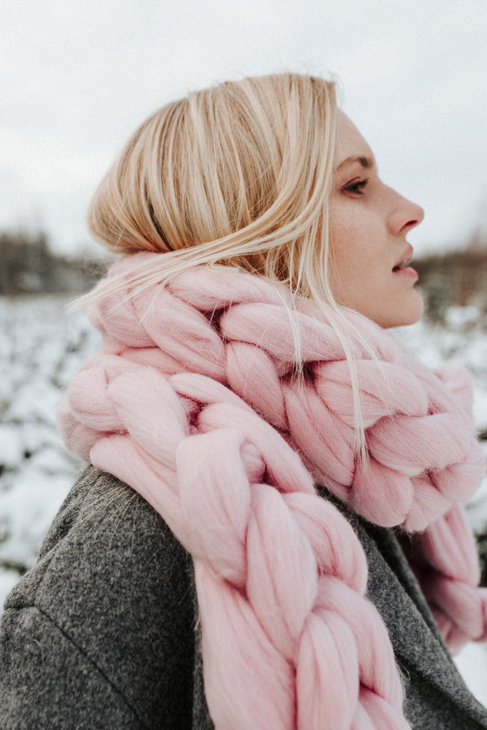 Chunky Knit Scarf Wool Scarf Oversized Scarf Winter Dusty Pink 484