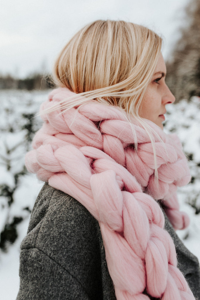 Chunky Knit Scarf Wool Scarf Oversized Scarf Winter Dusty Pink 485