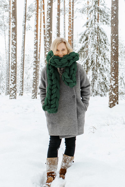 Chunky Knit Scarf Wool Scarf Oversized Scarf Winter Forest Green 722