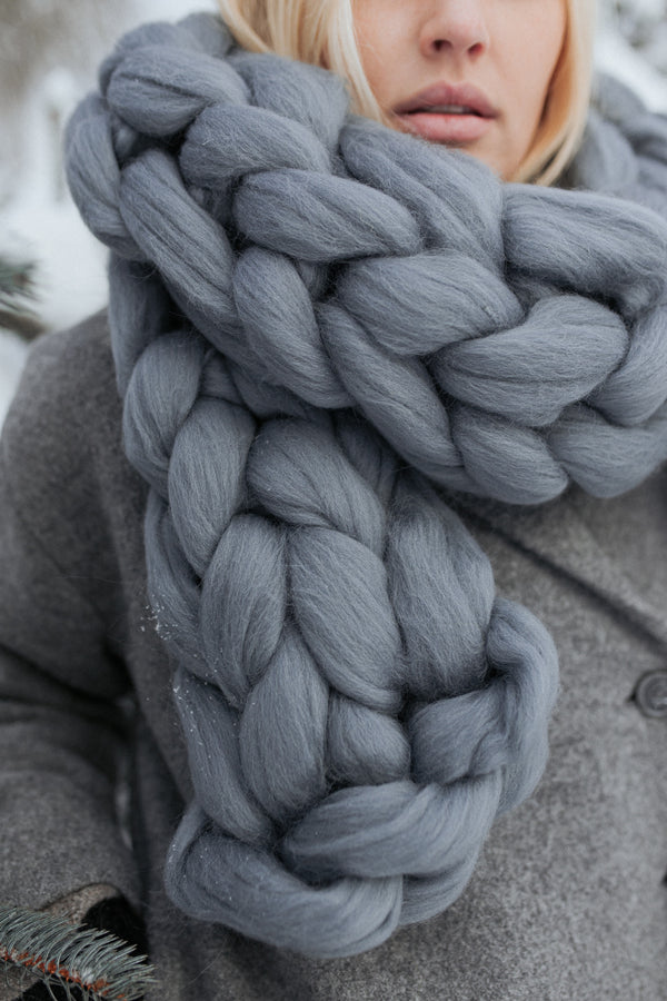Chunky Knit Scarf Wool Scarf Oversized Scarf Winter Graphite Grey 618