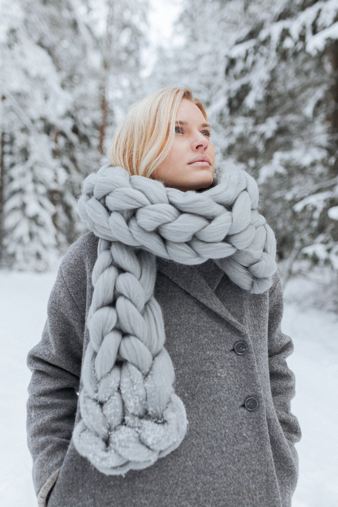 Chunky Knit Scarf Wool Scarf Oversized Scarf Winter Grey 642