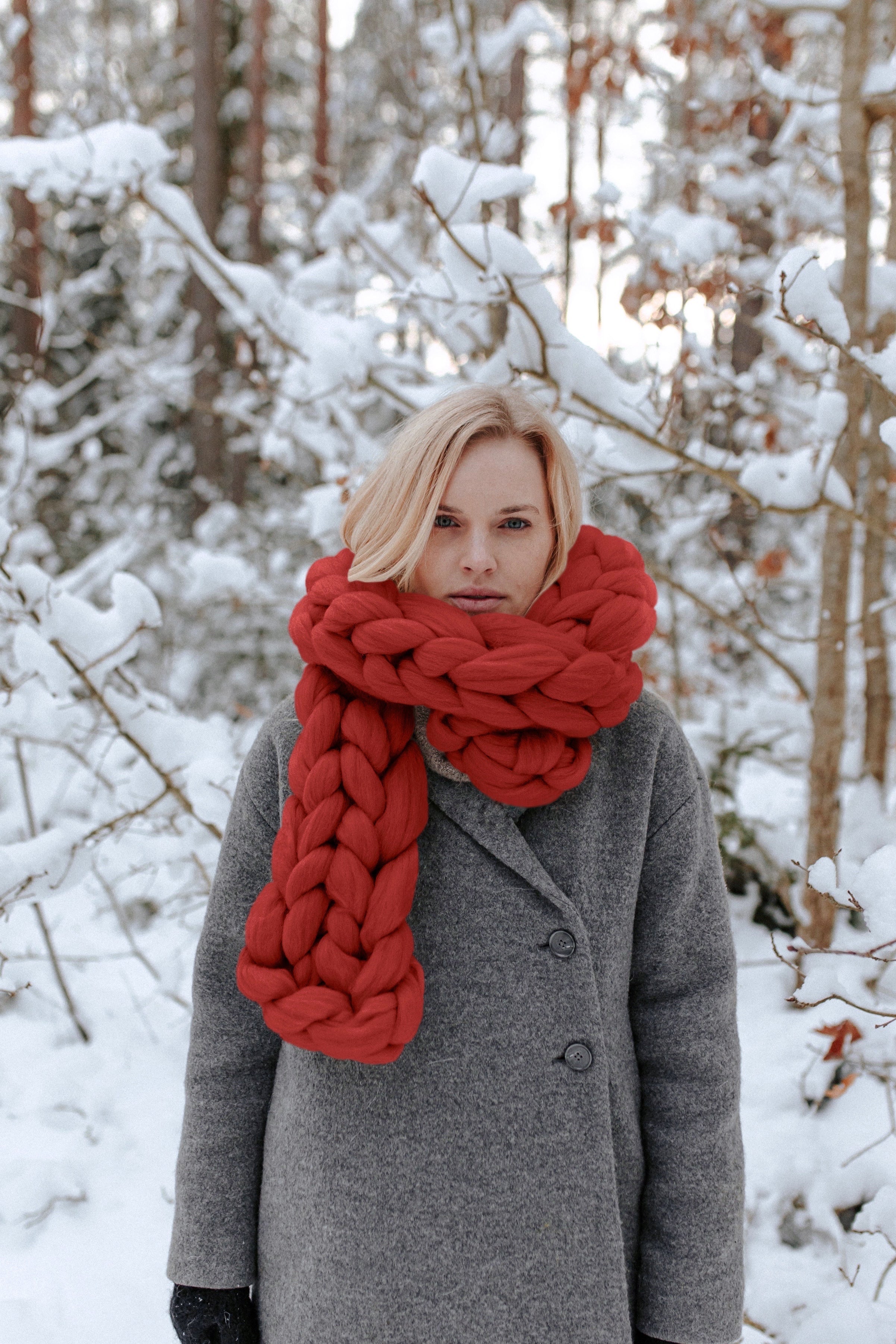 Long Wool Scarf // Chunky Knit Scarf // Holiday Gifts // Unisex Scarves //  THE CLASSIC Shown in Red Wine - Etsy