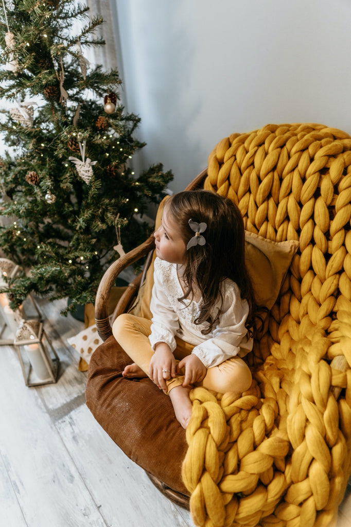 Chunky Knit Throw Kids Blanket Christmas Mustard Yellow