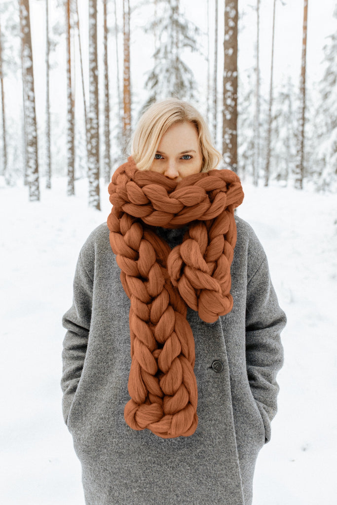 Chunky Knit Warm Scarf Winter Scarf Oversized Scarf Winter Ginger Orange 719