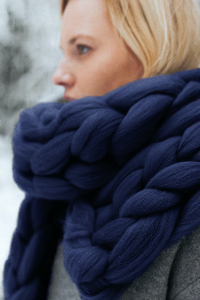 Chunky Knit Warm Scarf Winter Scarf Oversized Scarf Winter Navy Blue 649