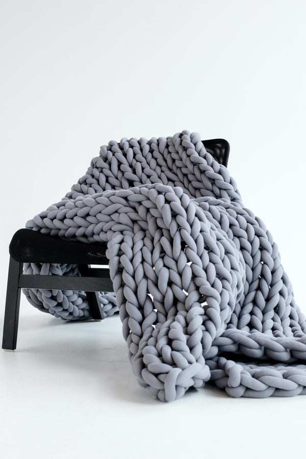 Cotton Chunky Knit Blanket Chunky Knit Blanket Braided Blanket Tube Yarn Blanket Grey 231 Vertical
