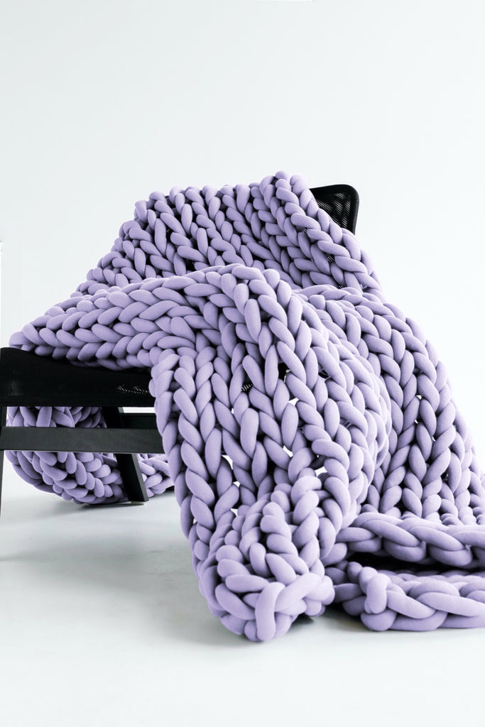 Cotton Chunky Knit Blanket Chunky Knit Blanket Braided Blanket Tube Yarn Blanket Lavender 231 Vertical
