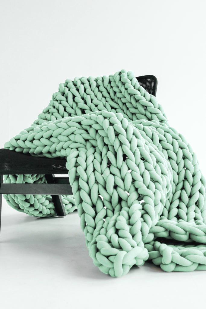 Cotton Chunky Knit Blanket Chunky Knit Blanket Braided Blanket Tube Yarn Blanket Mint 231 Vertical